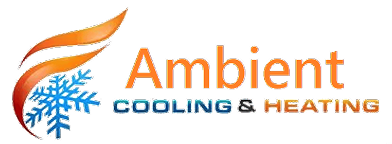 Logo for Ambient Cooling & Heating featuring an orange flame, a blue snowflake, and the text “Ambient Cooling & Heating” in orange and blue lettering.